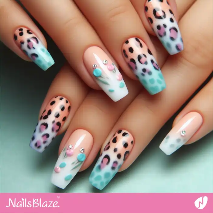 Pastel French Tips and Leopard Print | Animal Print Nails - NB2546